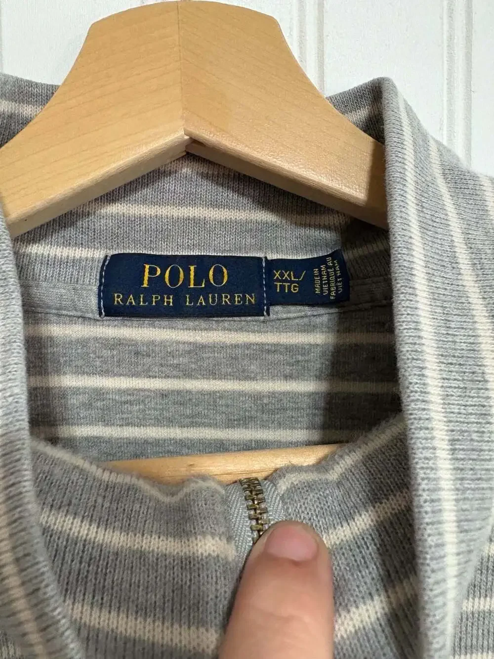 Polo Ralph Lauren Grey and White Striped Quarter-Zip Pullover Sweater